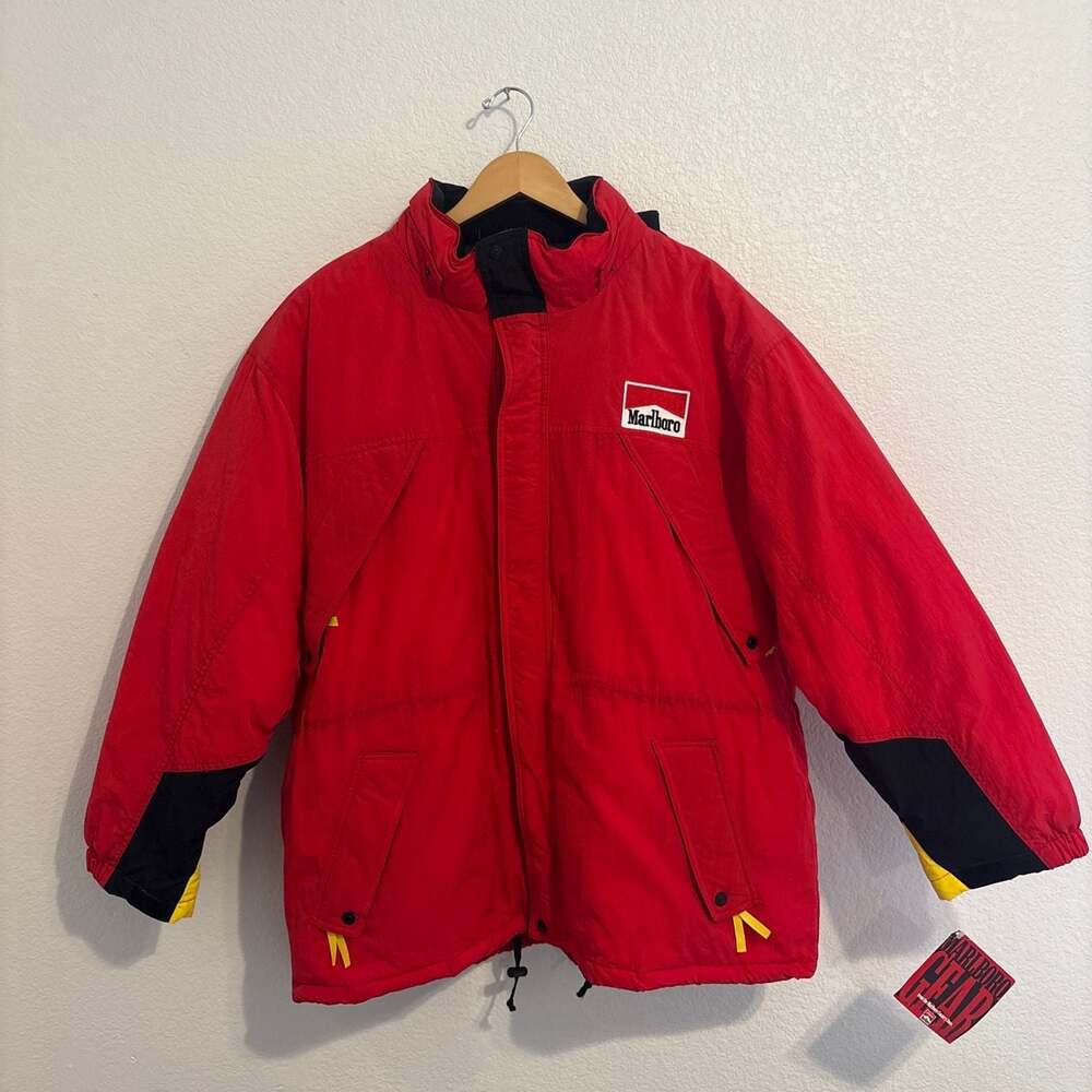Vintage 90s Marlboro Country Store Red Down Ski Parka Jacket XXL New With Tags